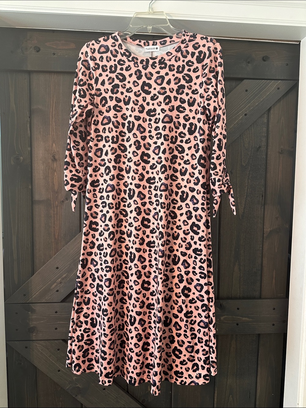 Pink Leopard Print Tie-Sleeve A-Line Dress